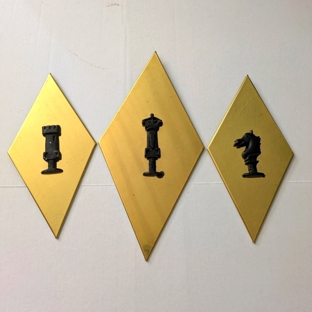 60's/70s set of 3 Vintage Chess pieces mirror Wall hanging plaques MCM  Retro